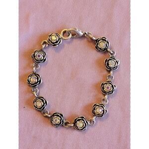 Premier Designs Silver Tone And Rhinestone Flower Bracelet